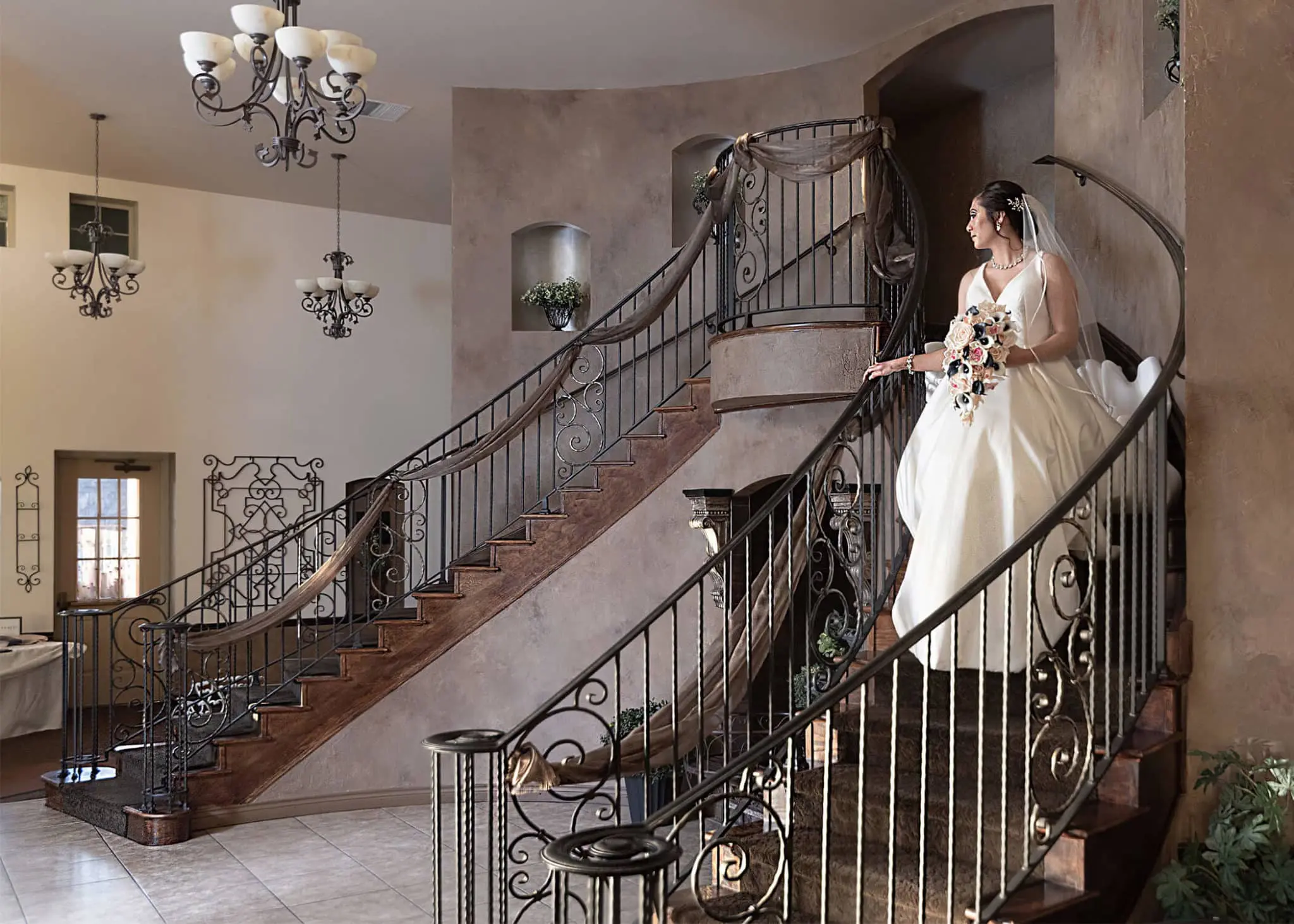 Stunning Bride on Grand Staircase at The Bella Sera