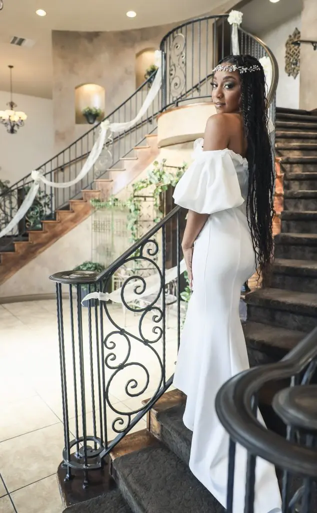 Gorgeous bride photo on staircase