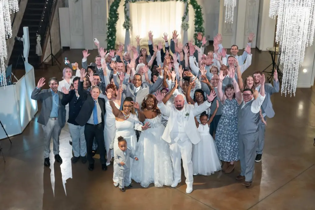 Guest group photo at aurora co wedding venue