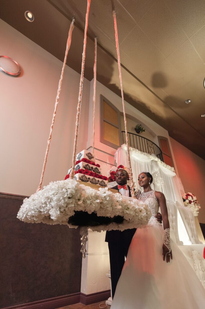 Hanging wedding cake at All Inclusive Colorado Wedding Venue