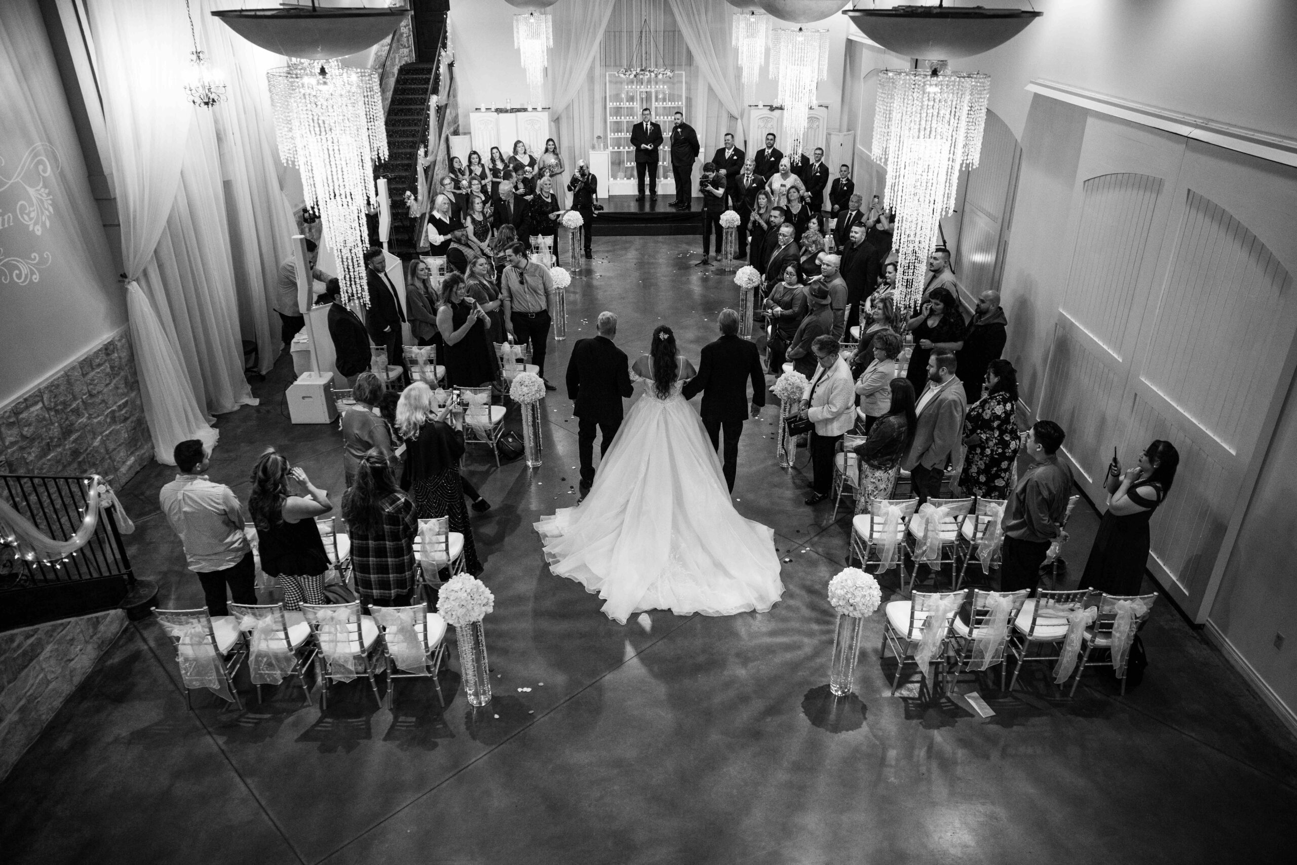 Indoor Wedding Ceremony with Chandeliers