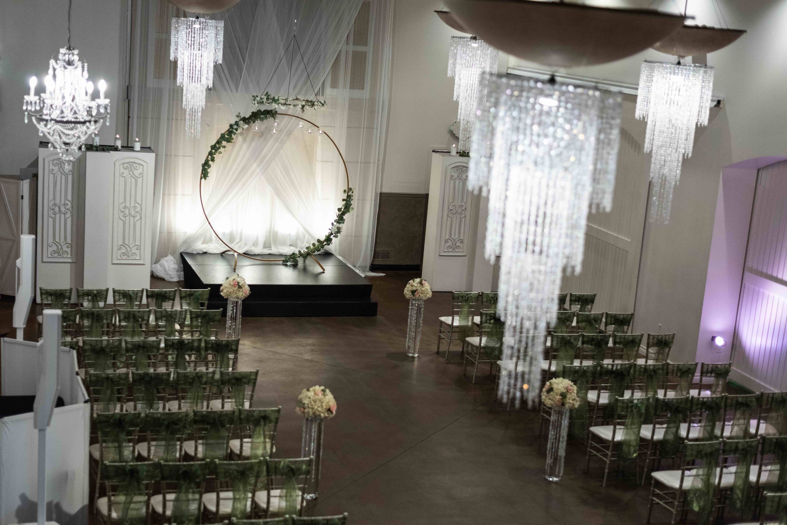 Denver Wedding Ceremony inside with chandeliers