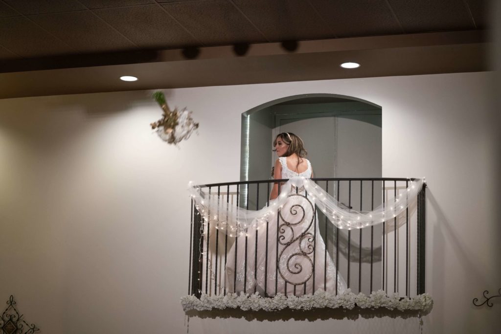 Bouquet toss off balcony at Denver Wedding Venue