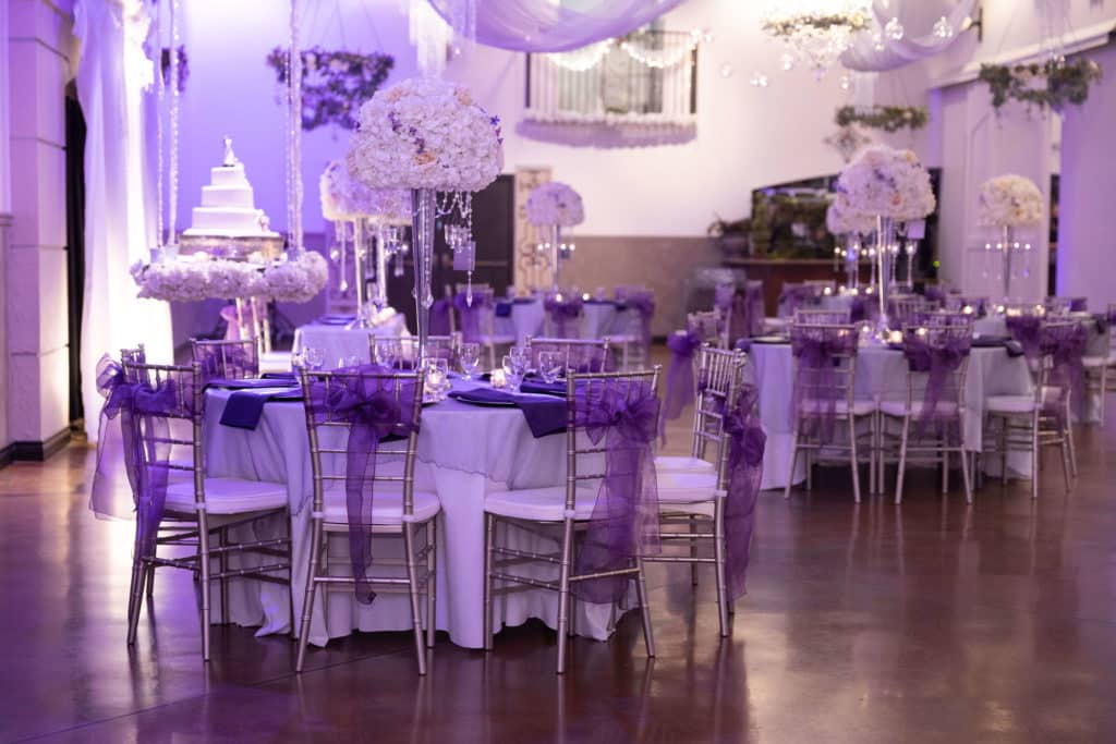 Denver wedding venue with purple lighting