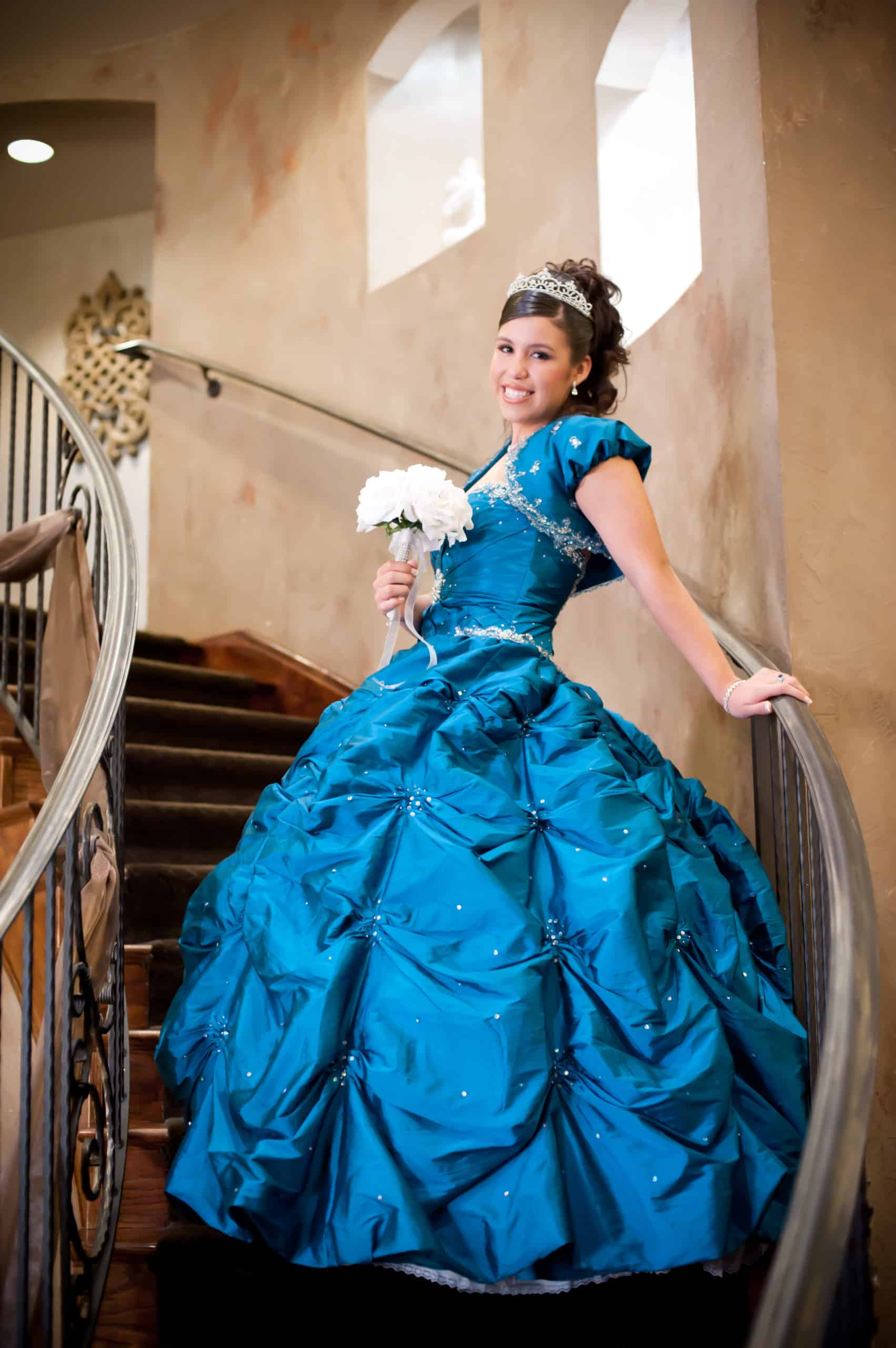 Winter Quinceanera Girl on Grand Staircase