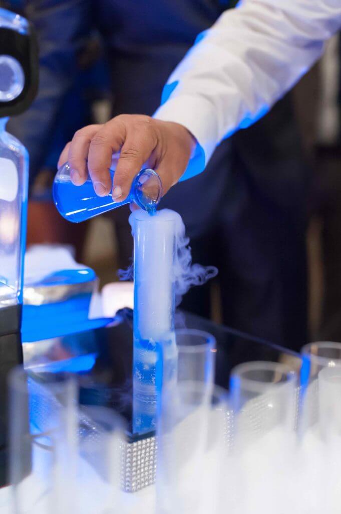 Blue wedding drink with dry ice