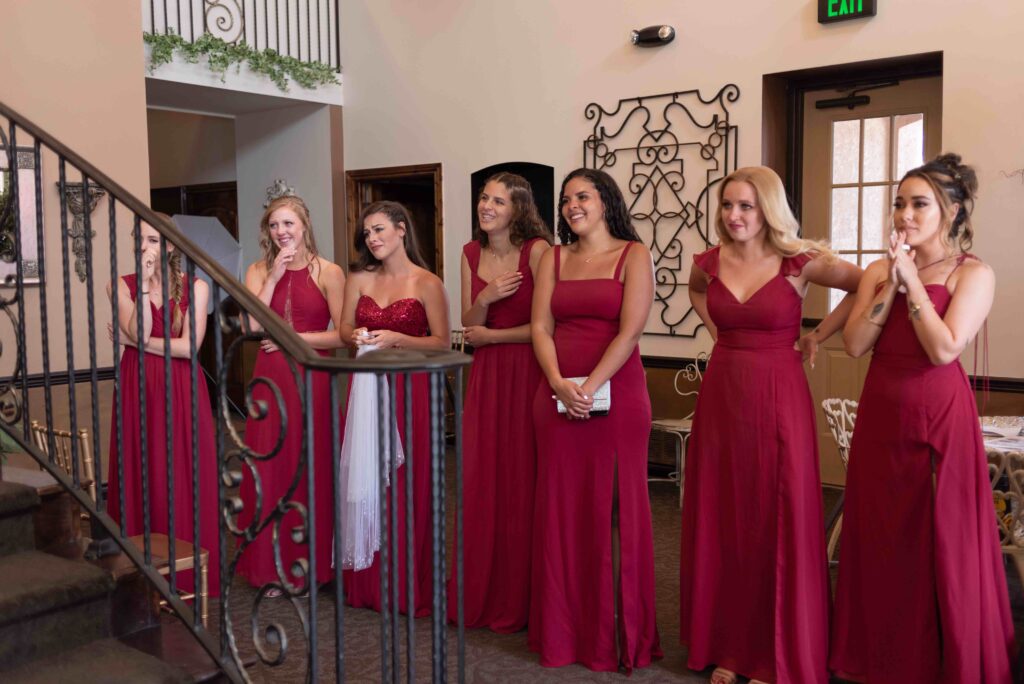 Bridesmaids in red