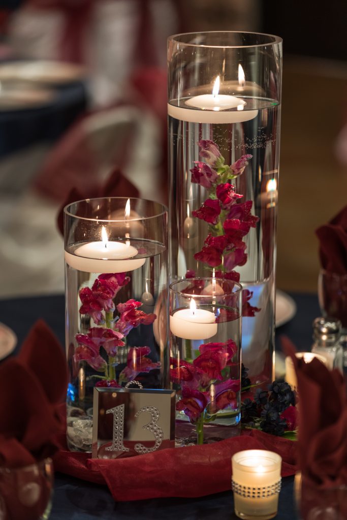 Winter centerpiece glass vases